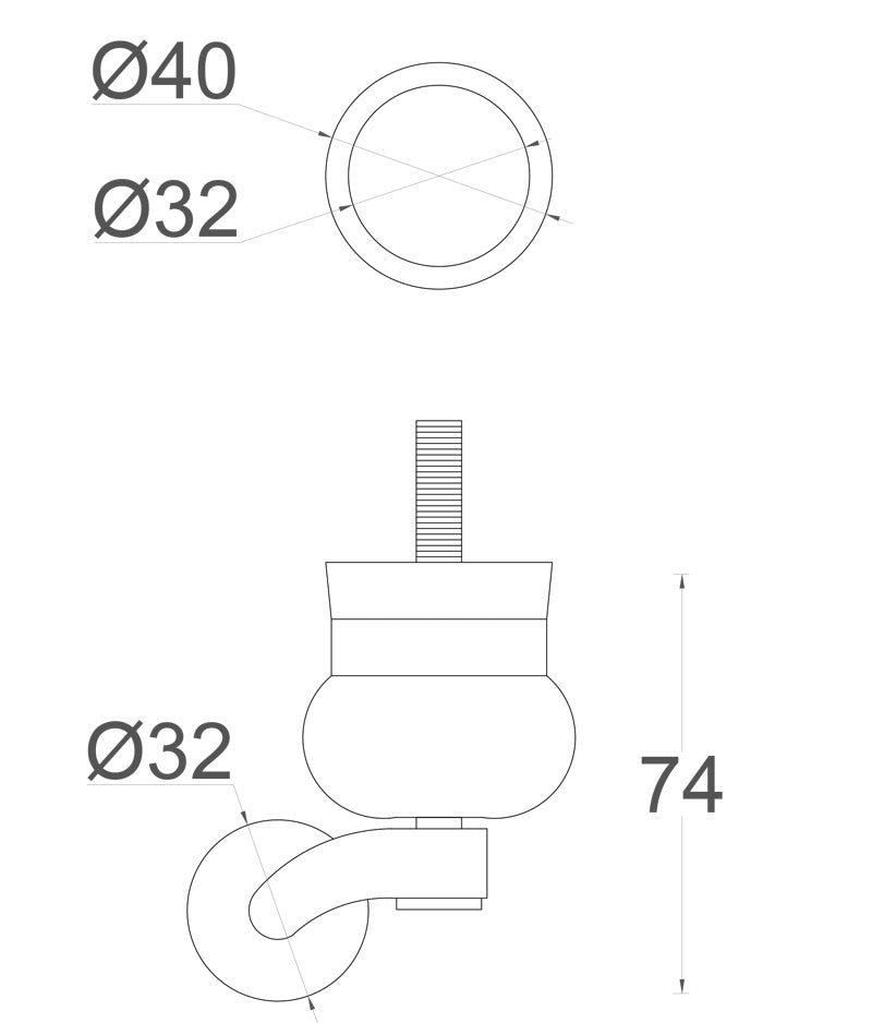 Brass Cauldron Castor with Threaded Bolt