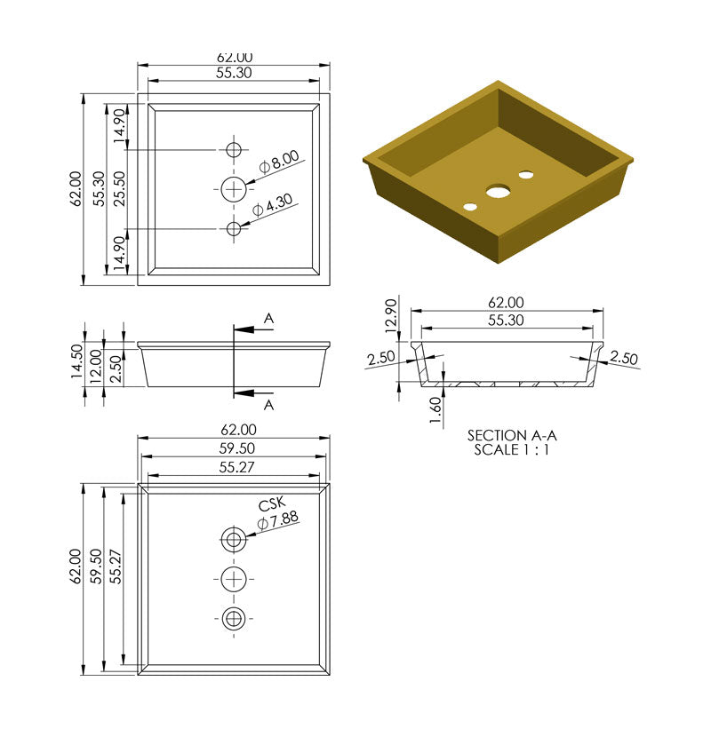 Imperial Square Polished Brass Cup