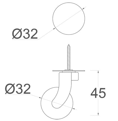 Brass Screw Castor with Double Rubber Tyre